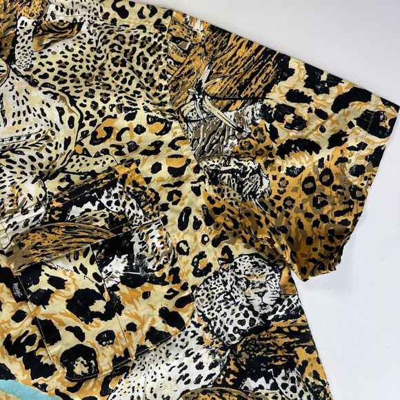 Stussy Shirt Men Small Short Sleeve Button Leopard Animal Print - Picture 7 of 16